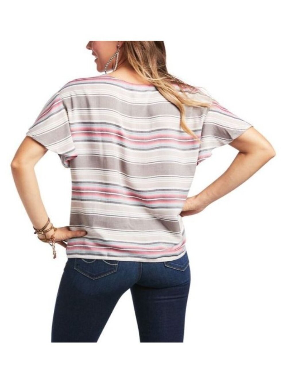 Ariat Top Womens Medium R and R Striped Ruffle Sleeve Western Cowgirl Rodeo - Picture 6 of 10